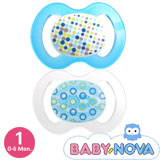 Baby-Nova sutter, symmetriske, silikone str.1 (blå, transparent)