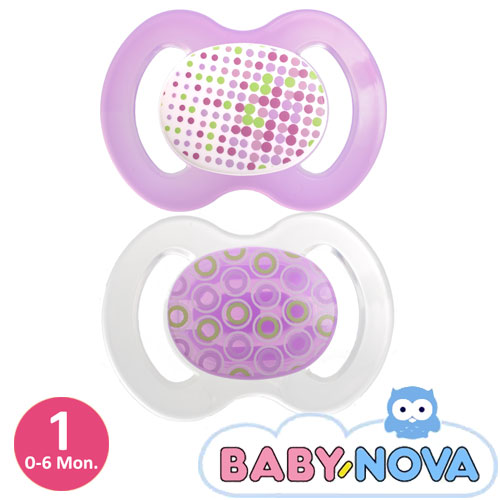 Baby-Nova sutter, symmetriske, silikone str.1 (lilla, transparent)