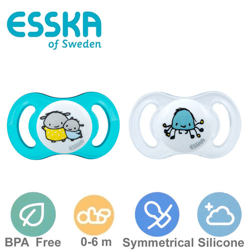 Esska Happy mini sutter, symmetriske, silikone str.1 (turkis, transparent)