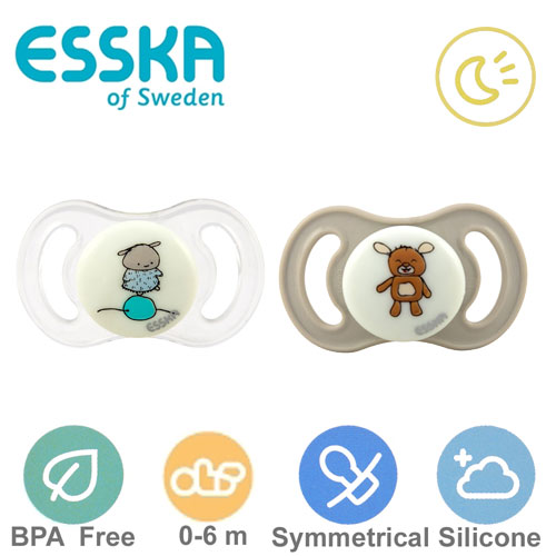 Esska Happy mini GLOW sutter, symmetriske, silikone str.1 (beige, transparent) 